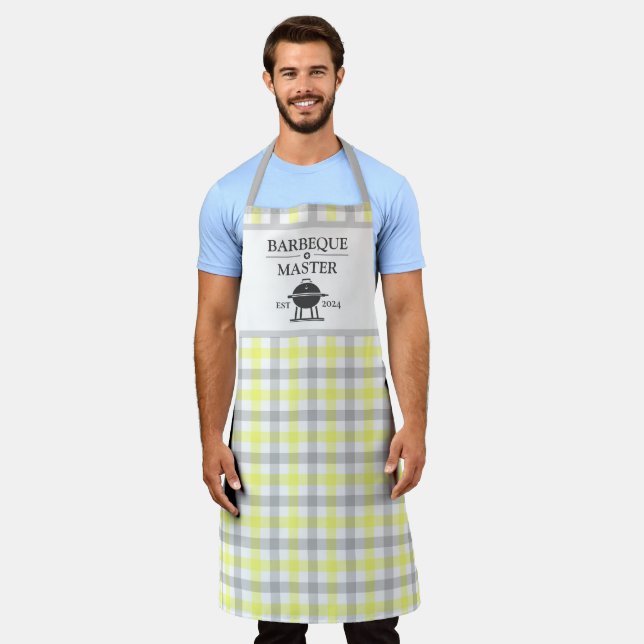 Custom Barbeque Master Yellow Gingham Apron (Worn)