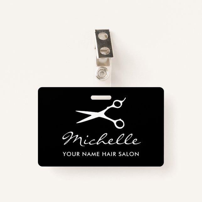 Custom barber shop and hair salon employee name ID badge (Front with Clip)
