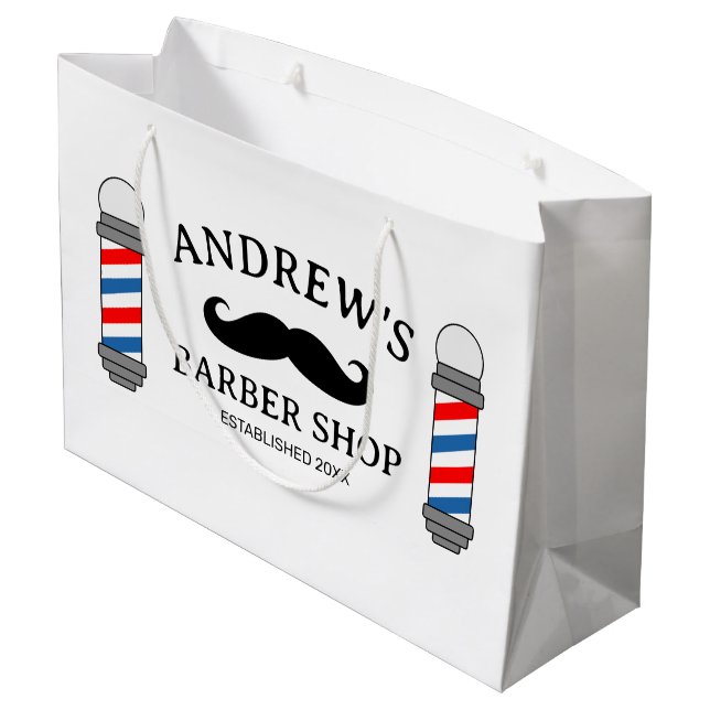 Custom barber shop gift bag with moustache logo (Back Angled)