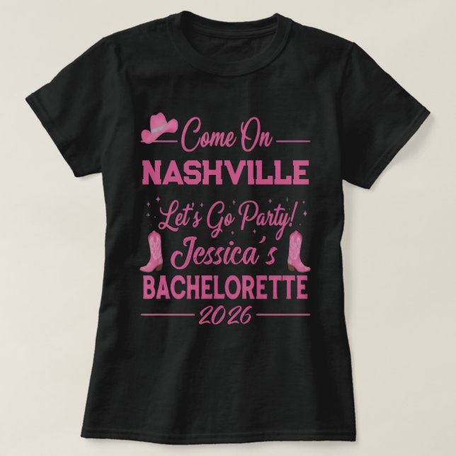 Custom Barbiecore Cowboy Bachelorette Party  T-Shirt (Design Front)