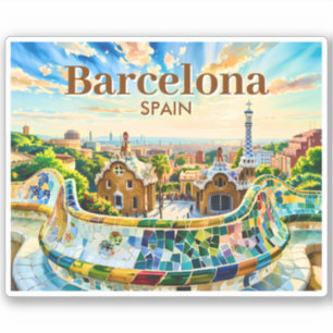 Custom Barcelona Spain Watercolor Park Guell Retro