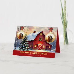 Custom Barn Christmas Tree Ball Ornament Photo Foil Holiday Card