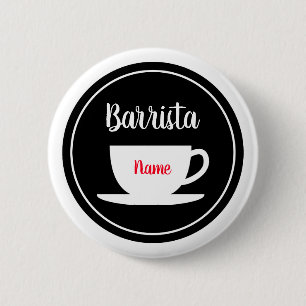 Custom barrista name buttons for coffee cafe