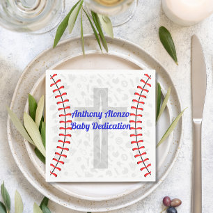 Custom Baseball Baby Dedication Napkins w/ Cross