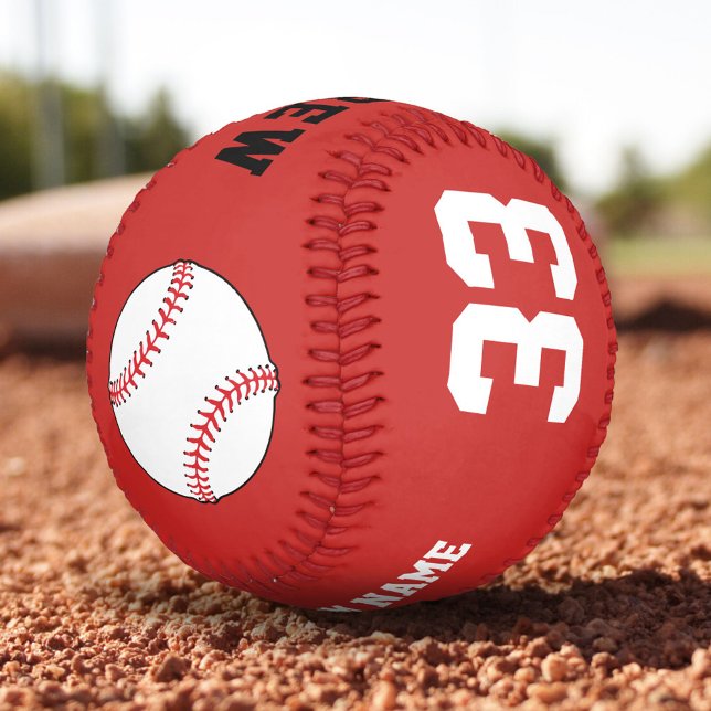 Custom Baseball Ball - Name Team Number Red (Creator Uploaded)