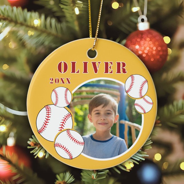 Custom Baseball Ball Yellow Sports Photo Ceramic Ornament (Creator Uploaded)