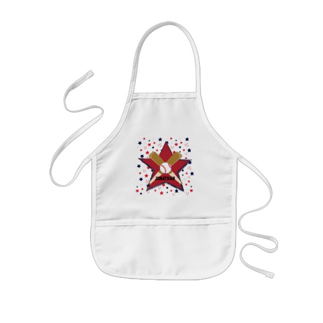 Custom Baseball Bats Balls and Stars on White Kids Apron (Front)