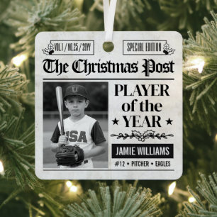 Custom Baseball Christmas Newspaper Photo Metal Tree Decoration