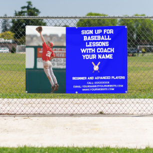 Custom Baseball Coach Coaching Class Lessons Blue Banner