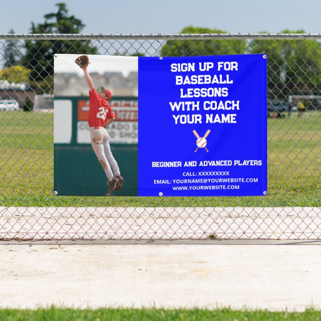 Custom Baseball Coach Coaching Class Lessons Blue Banner (Insitu)