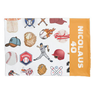 Custom Baseball coach pattern in white and orange Pillowcase