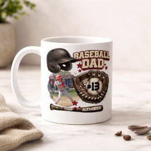 Custom Baseball Dad Photo Name Coffee Mug