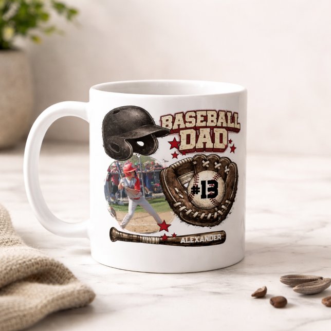 Custom Baseball Dad Photo Name Coffee Mug (Creator Uploaded)