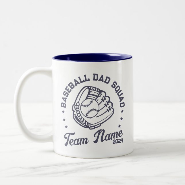 Custom Baseball Dad Squad with Team Name Number  Two-Tone Coffee Mug (Left)