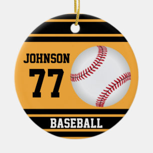 Custom Baseball   Gold and Black Ceramic Tree Decoration