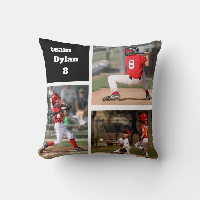Custom Baseball Photo Collage Pillow with Saying (Front)