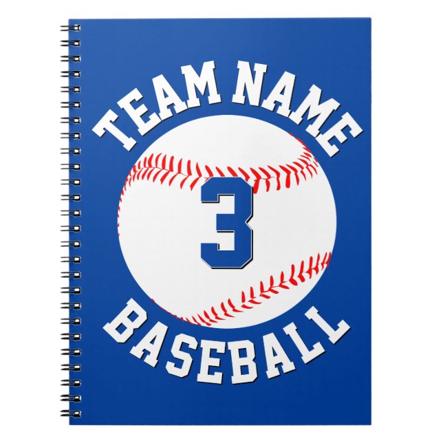 Custom Baseball Player Number and Team Name Sports Notebook (Front)