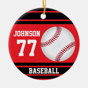 Custom Baseball   Red and Black Ceramic Tree Decoration