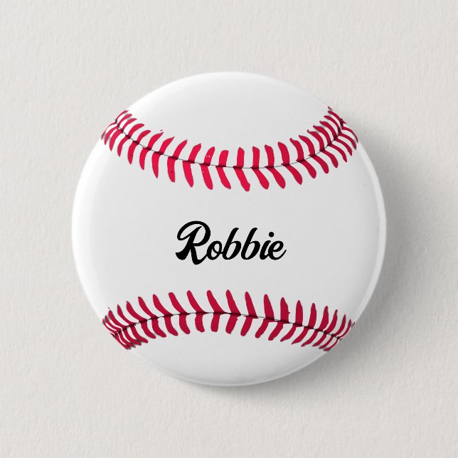 Custom baseball red white personalised 6 cm round badge (Front)