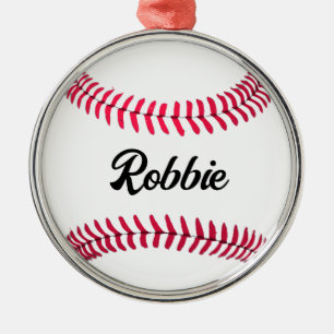Custom baseball red white personalised metal ornament