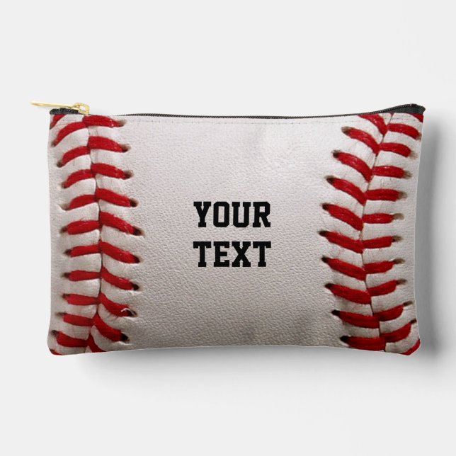 Custom Baseball Stitches & Leather Sports Graphic Accessory Pouch (Front)