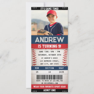 Custom Baseball Ticket Sport Birthday with photo Invitation
