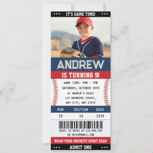 Custom Baseball Ticket Sport Birthday with photo Invitation