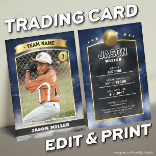 Custom Baseball Trading Card Blue Gold Stadium