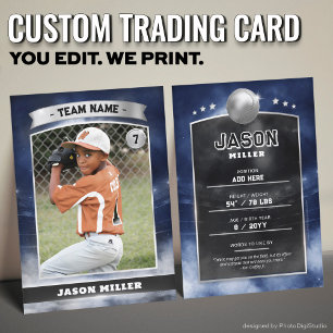 Custom Baseball Trading Card Blue Silver Stadium