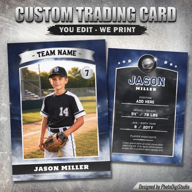 Custom Baseball Trading Card, Blue Silver Stadium Calling Card (Custom Baseball Trading Card, Blue Silver Stadium Player Card)