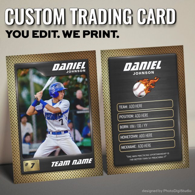 Custom Baseball Trading Card, Gold Black Player  Calling Card (Custom Baseball Trading Card, Gold Black Player Card)