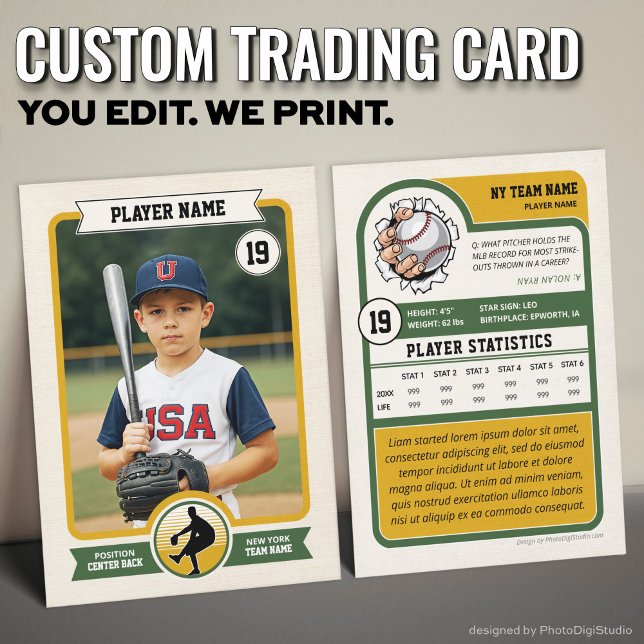 Custom Baseball Trading Card, Vintage Player Card (Vintage Custom Baseball Trading Card, Green Player Card)