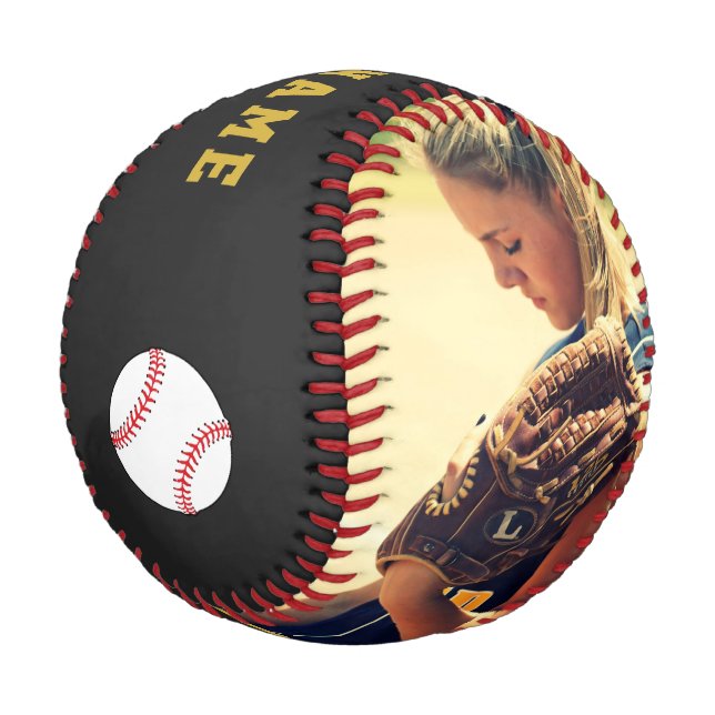 Custom Baseball with Team Name Number Photo (Angled)