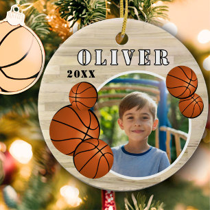 Custom Basketball Ball Wood Sports Photo Ceramic Ornament