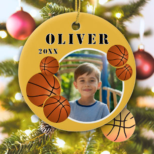 Custom Basketball Ball Yellow Sports Photo Ceramic Ornament