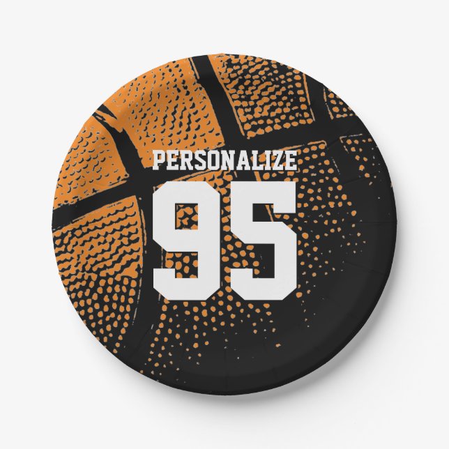 Custom basketball birthday party paper plates (Front)
