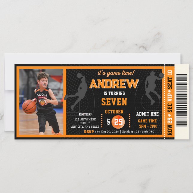 Custom Basketball Birthday Ticket With photo Invitation (Front)