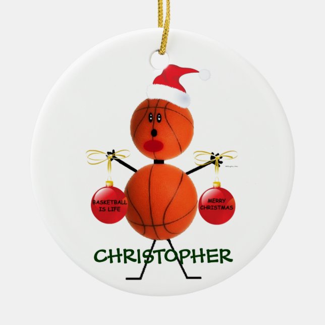 Custom Basketball Christmas Ceramic Tree Decoration (Front)