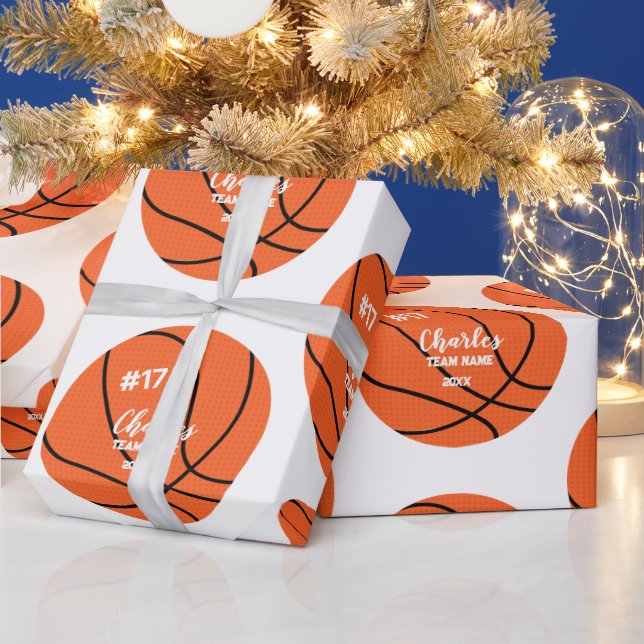 Custom Basketball Gift Wrap with Name & Number (Holidays)