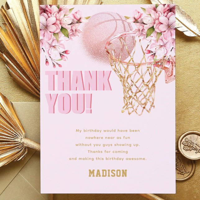 Custom Basketball Luxury Girl Birthday  Thank You Card (Creator Uploaded)