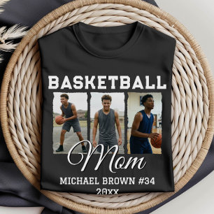 Custom Basketball Mom 3 Photo Collage Name Number T-Shirt