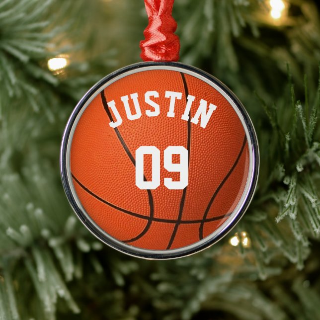 Custom Basketball Monogram with name and Number Metal Ornament (Tree)