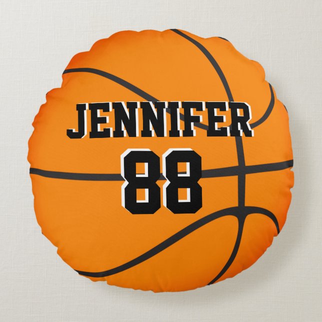Custom Basketball Orange Black Name Jersey Number  Round Cushion (Front)