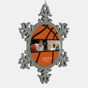 Custom Basketball Personalised Photo Christmas Snowflake Pewter Christmas Ornament