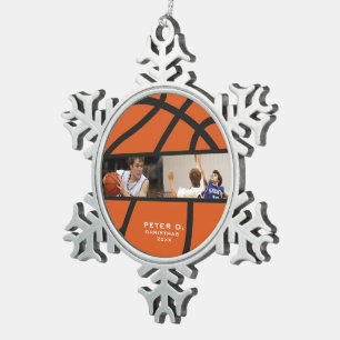 Custom Basketball Personalised Photo Snowflake Pewter Christmas Ornament