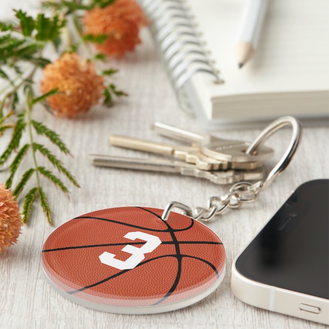 Custom Basketball Player Jersey Number or Initials Key Ring (Front Right)