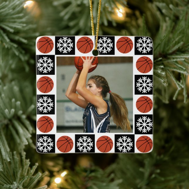 Custom Basketball Player Sports Photo Christmas Ceramic Ornament (Tree)