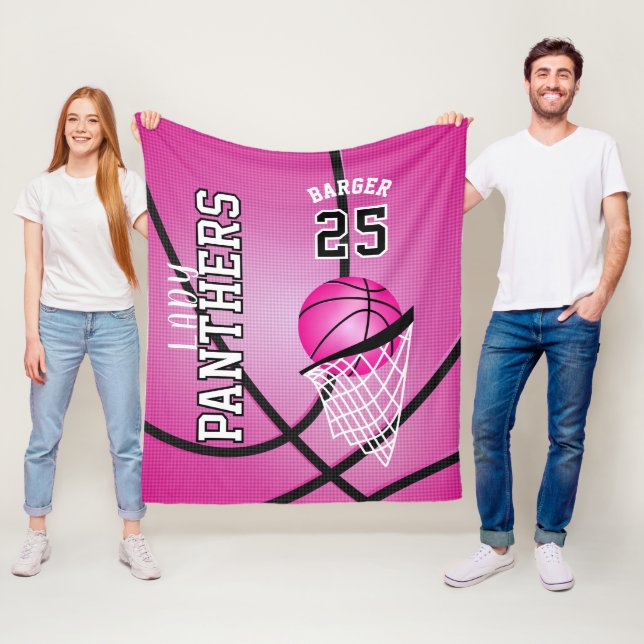Custom - Basketball Sport Design - Pink Fleece Blanket (In Situ)