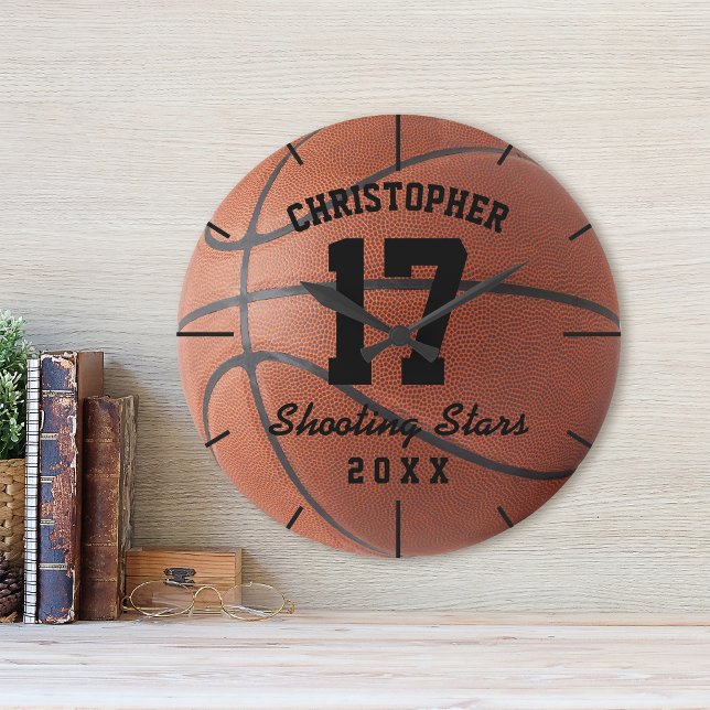 Custom Basketball Sport Name Number Personalizable Round Clock (Creator Uploaded)