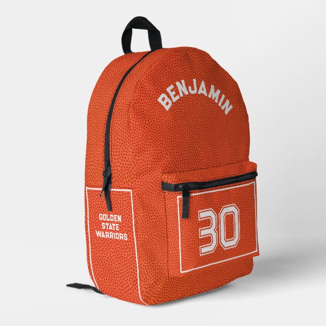Custom Basketball Textured Orange Name  Printed Backpack (Back Corner Left)